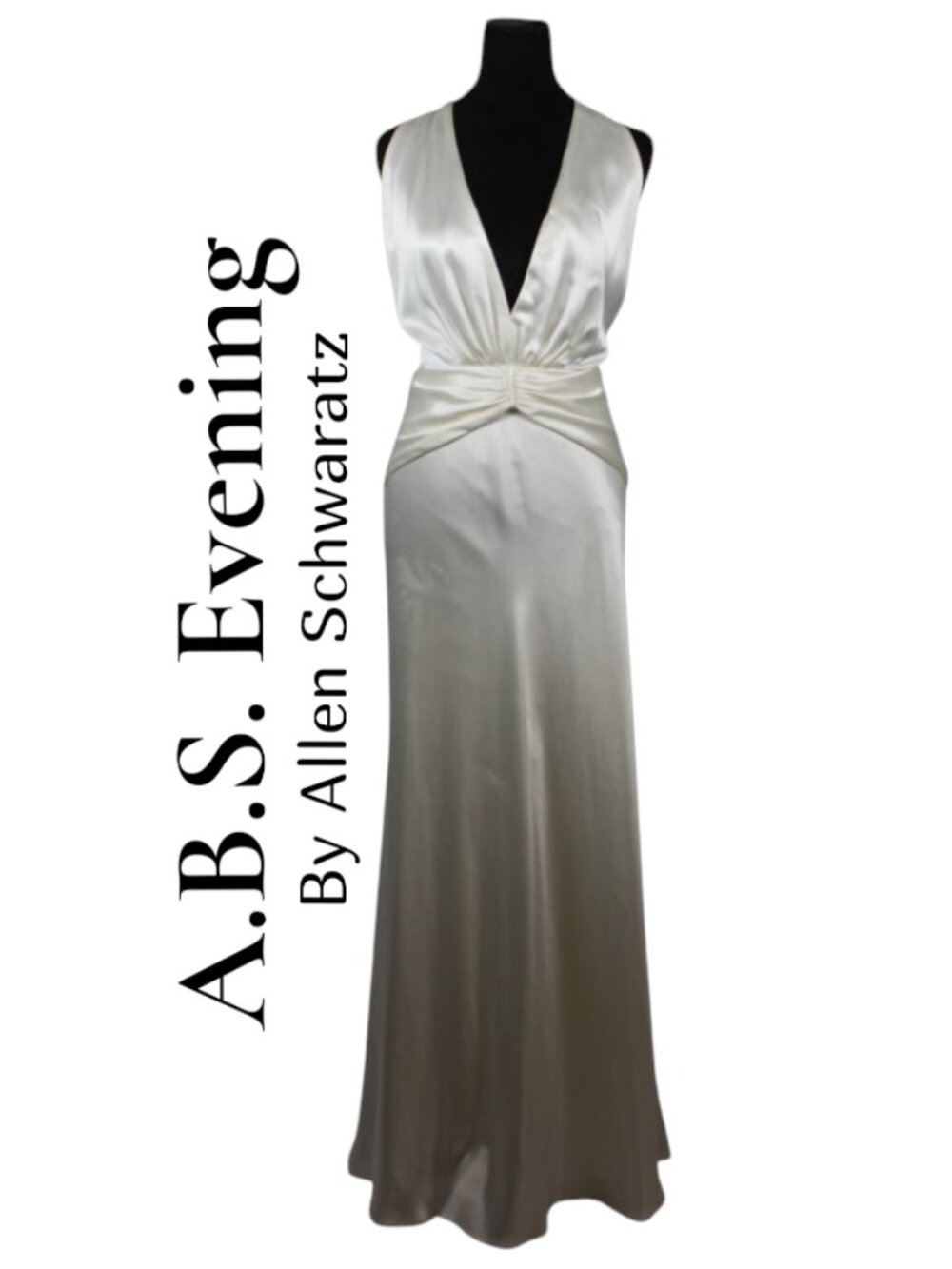 ABS Evening By Allen Schwartz Ivory Satin Halter Evening Gown Size 10